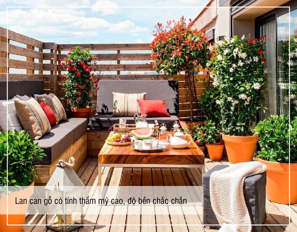 Mẫu lan can sân thượng gỗ bền đẹp