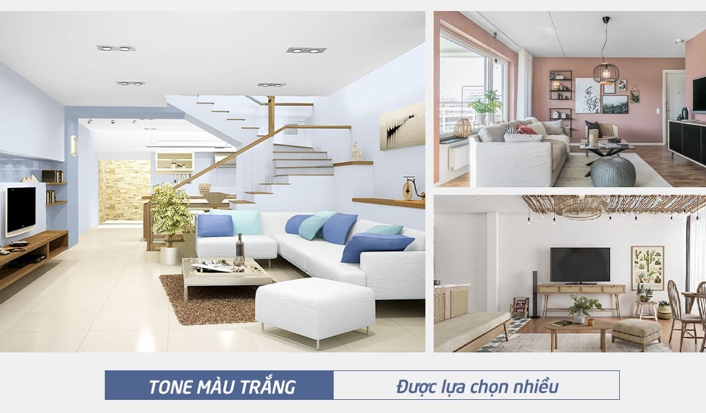 Tone màu trắng được lựa chọn nhiều khi sơn trần nhà