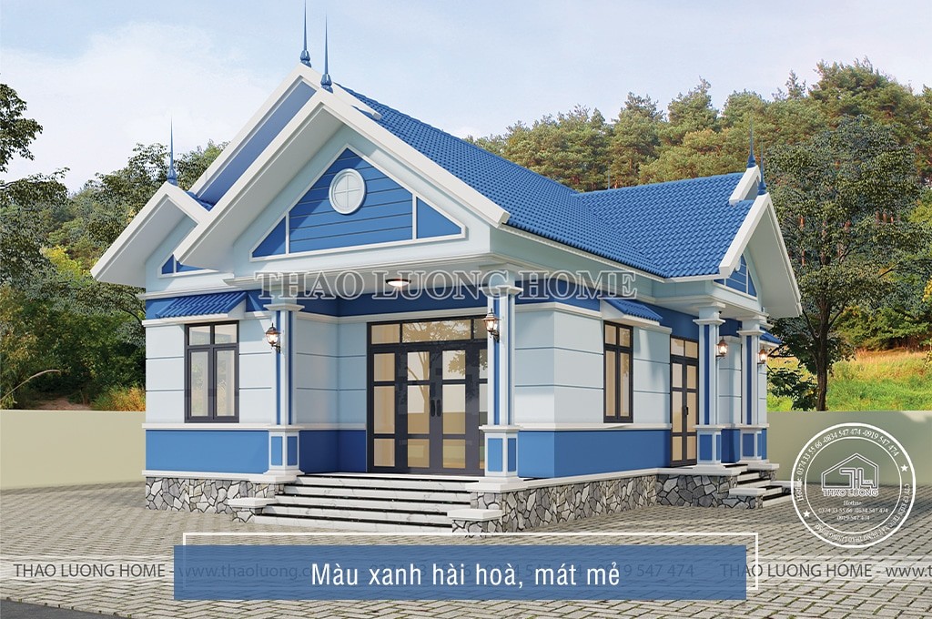 Màu xanh tạo cảm giác mát mẻ, dễ chịu cho kiến trúc mái Thái