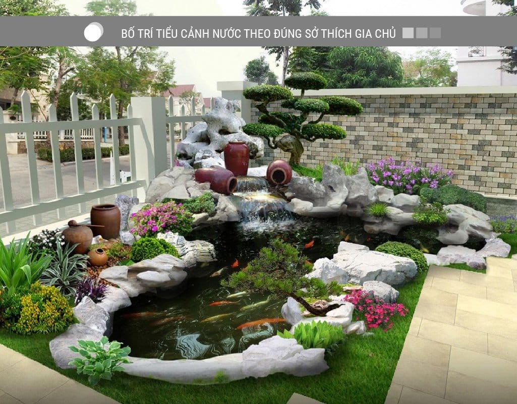 Tiểu cảnh nước tạo cảm giác mát mẻ, dễ chịu cho gia đình